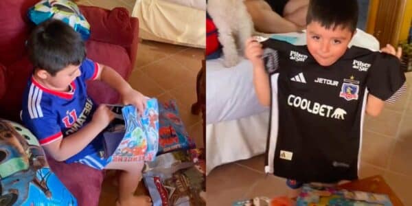 Pequeño hincha de la “U” recibe camiseta de Colo Colo y así reacciona